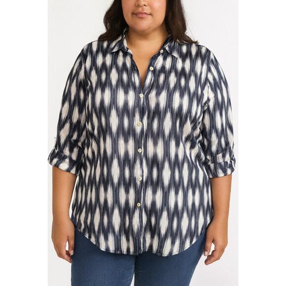 Talbots Plus Size Woman 2X Ikat Tunic Top Cotton Button down preppy classic - Picture 1 of 7